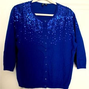 Relativity 2X Womens Royal Blue 3/4 Length Button Down  Sweater